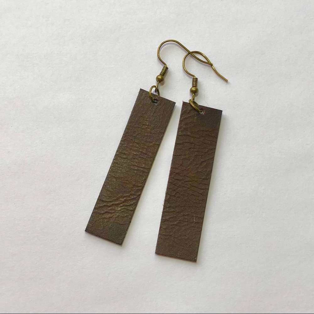 Brown Leather Drop Earrings